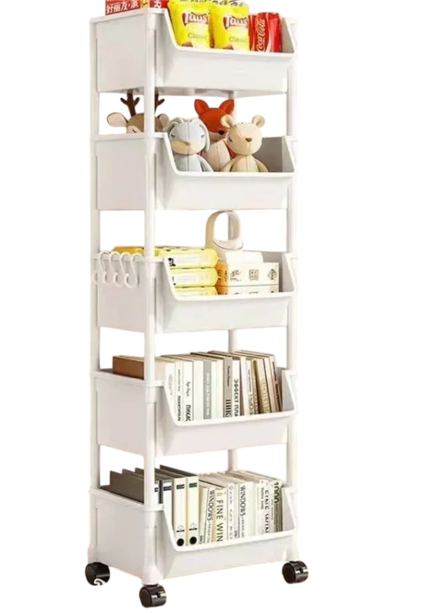 Trolley med 5 hylder plastik badeværelsesorganisator, køkkenreol 113 x 30 x 20 cm 1