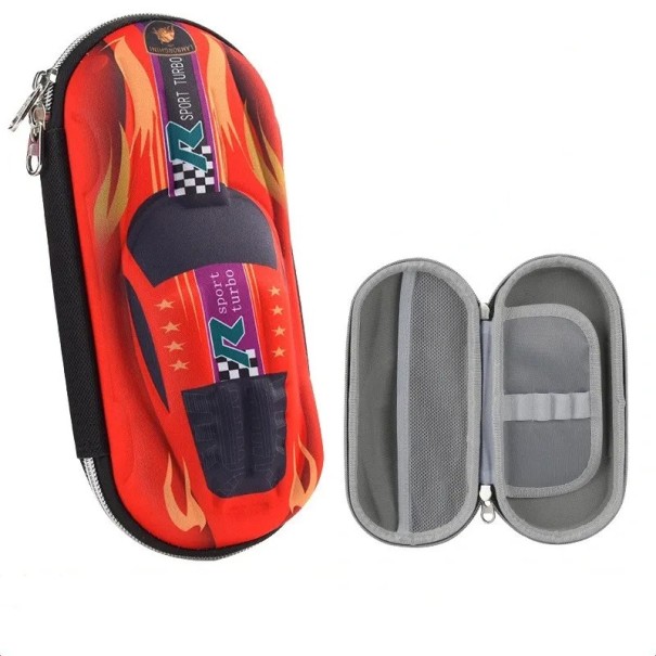 Trousse à crayons 3D en forme de voiture de course, en plastique EVA PU, jolie trousse d’école pour garçons, motif dessin animé, 22 x 10 x 5 cm rouge