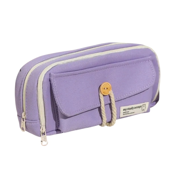 Trousse à crayons en toile 210 x 110 x 75 mm, jolie et pratique, grande ouverture, idéale pour les étudiants, les cosmétiques et les voyages violet