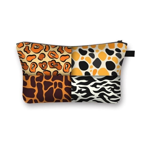Trousse cosmétique pour femmes à zip Trousse à maquillage et petits objets Imprimé avec des motifs animaliers et géométriques Polyester 21,5 x 13 14