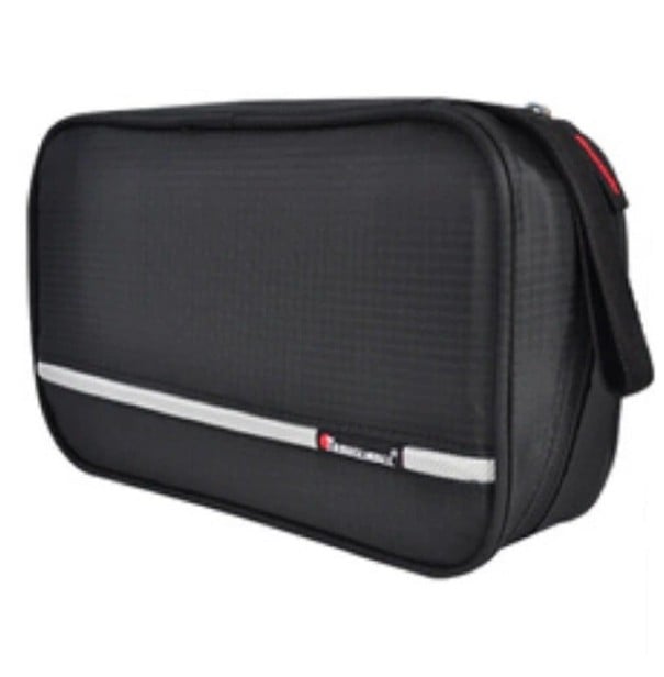 Trousse de maquillage de voyage avec crochet pour suspension Trois compartiments avec poche en filet et transparente Polyester Dimensions noir