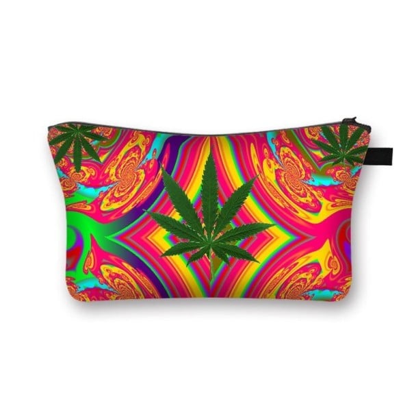 Trousse de maquillage pour femmes avec impression colorée Motifs psychédéliques et floraux Étui à fermeture éclair avec une anse Polyester 13 x 9
