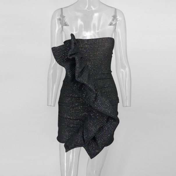 Třpytivé šaty bez ramínek černá M