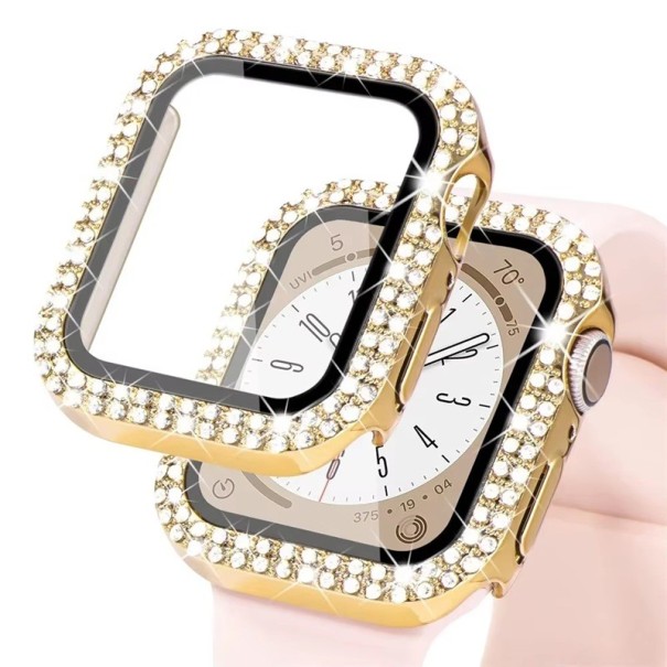 Třpytivý ochranný kryt pro Apple Watch 38 mm Tvrzené sklo + ochrana displeje Full frame pouzdro pro Apple Watch Series 1 2 3 iWatch zlatá