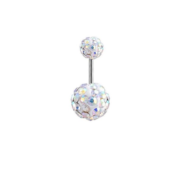 Třpytivý piercing do pupíku bílá