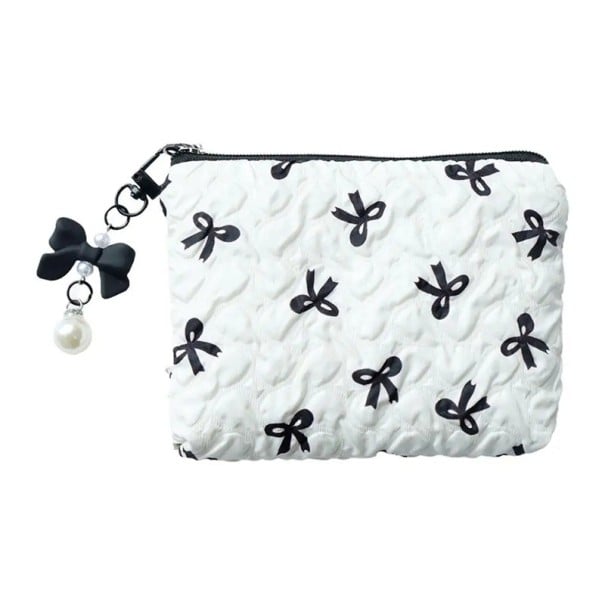 Trusă cosmetică cu fundiță colorată 14 x 10 x 2 cm Geantă de călătorie pentru femei cu capacitate mare Trusă de toaletă din material polyester alb
