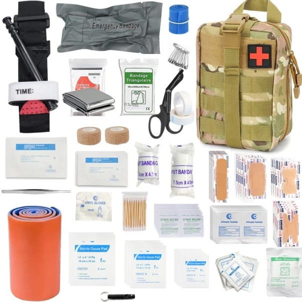 Trusă tactică de prim ajutor de călătorie completă 22x10x17 cm Rucsac de prim ajutor medical Geantă impermeabilă cu elemente reflectorizante în aer liber camuflaj