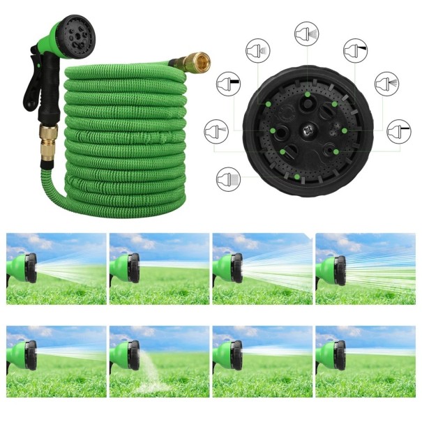 Tuinslang 50FT 15m, uitschuifbaar, 8 sproeistanden, spuitpistooladapter en tas voor bewatering en reiniging thuis