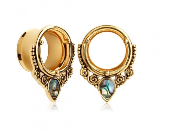Túnel de oreja moderno con piedra - 2 uds. dorado 10 mm