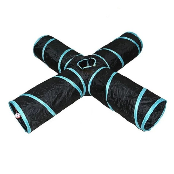 Túnel plegable para gatos 50 x 25 cm Cuatro túneles interconectados con un agujero en el medio Túnel de juego con pelota Estructura de escalada 1