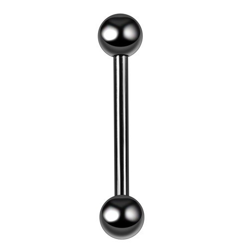 Tungepiercing formet som en vægtstang blank sort 14 mm x 5 mm