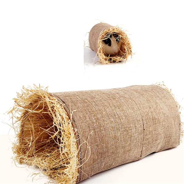 Tunnel für Nagetiere 20,5 x 9 x 10 cm Naturtunnel aus Baumwolle, Hanf und Heu Interaktive Spielzeug für Kaninchen, Meerschweinchen und Hamster braun