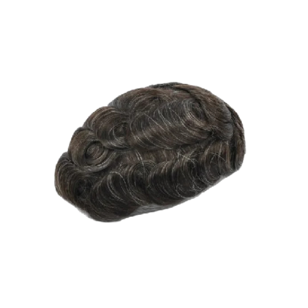 Tupé pro muže na prořídlé temeno Tenká kožní báze 0,12–0,14 mm 15,2 x 20,3 cm Rovné pravé lidské vlasy hustota 130 % Hnědá s 10 % šedé 1