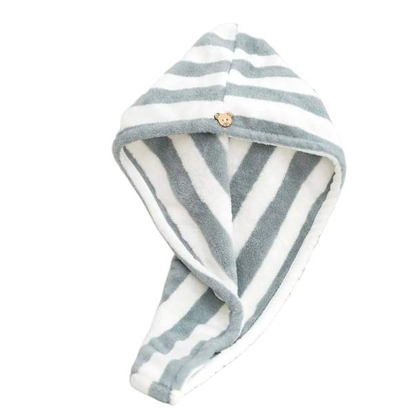 Turban de cabelo de secagem rápida Toalha de cabelo Turban de cabelo riscado 65 x 25 cm cinzento