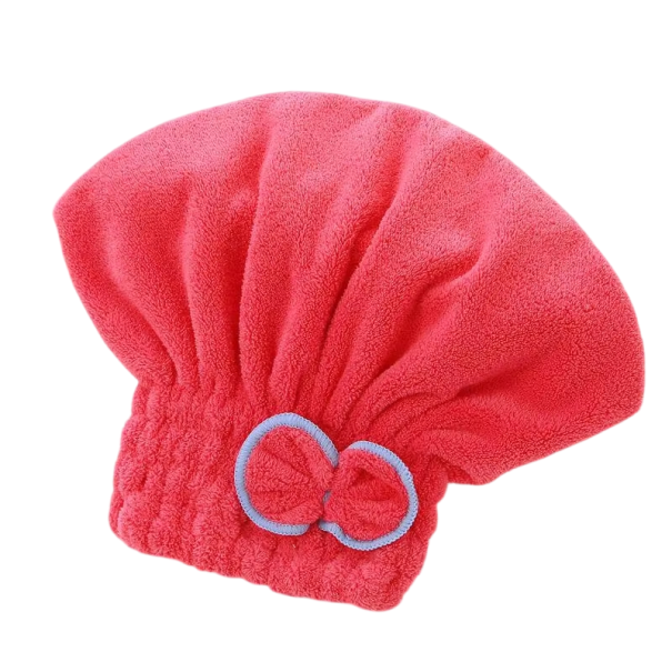 Turban na vlasy s mašlí savý ručník 24 x 16 x 28 cm z mikrovlákna zábal hlavy pro sušení dlouhých a kudrnatých vlasů doma i na cestách žhavě růžová