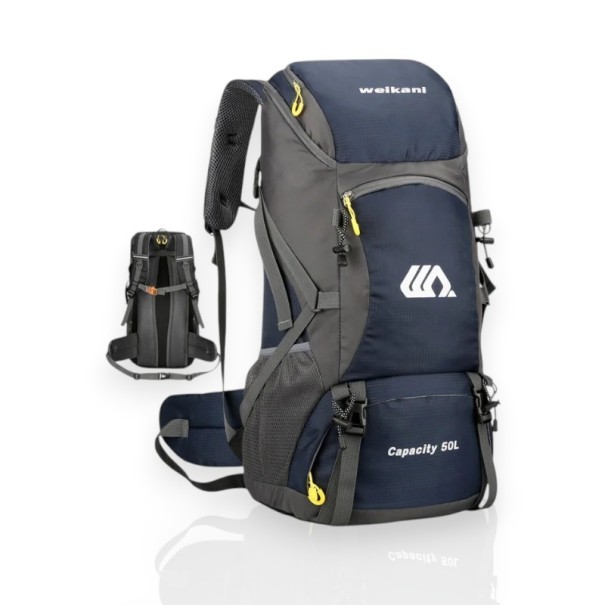 Turistický batoh 50 l 30 x 15 x 62 cm Vodotěsný nylon Prodyšná záda a bederní pás Unisex Na trekking horolezectví cestování a lyžování modrá