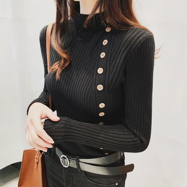 Turtleneck pentru femei cu nasturi negru XS