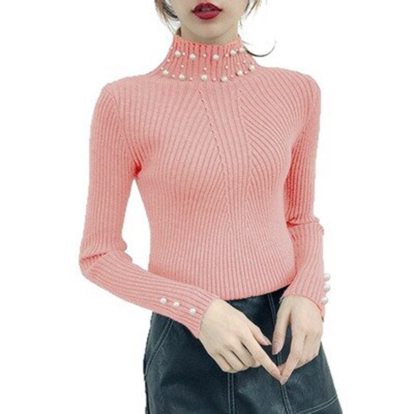 Turtleneck pentru femei cu perle roz