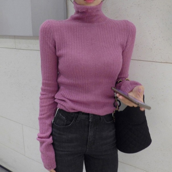 Turtleneck pentru femei, tricotat fin roz