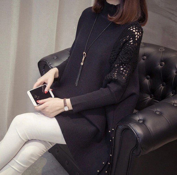 Turtleneck supradimensionat pentru femei A2328 negru