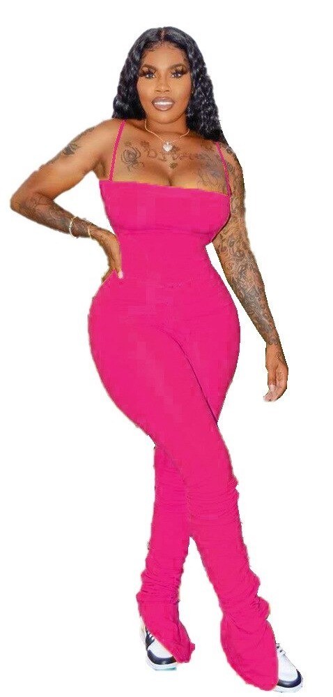 Tuta aderente da donna con spalline rosa scuro L