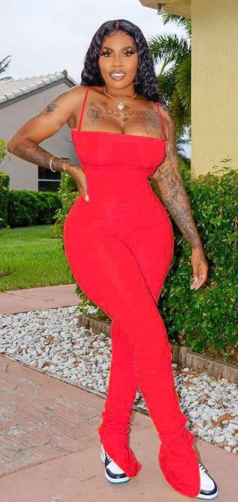 Tuta aderente da donna con spalline rosso M