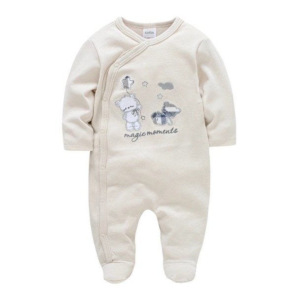 Tuta per bambini con orsetti Tutina per neonati maschi in morbido cotone traspirante Pigiama per neonati beige con piedi e bottoni 0-3 mesi