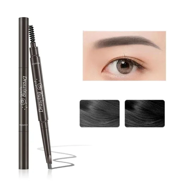 Tužka na obočí dvouhlavá s kartáčkem Voděodolná dlouhotrvající tužka na obočí pro precizní tvarování a úpravu obočí Každodenní make-up šedá