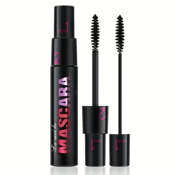 Twee-fasen mascara met twee borsteltjes Opvouwbaar 1 stuk Verlengt en volumeert de wimpers Zacht en dicht borsteltje Eenvoudig aan te brengen Opvallend effect 1