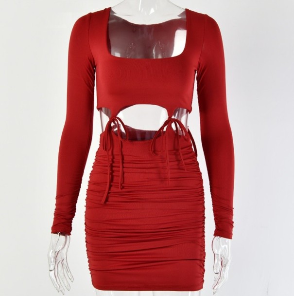 Tweedelige dames mini-jurk rood XS