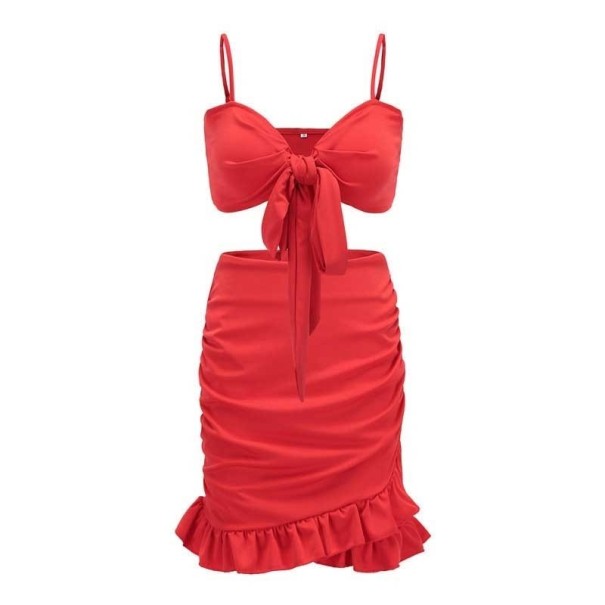 Tweedelige mini-jurk rood M