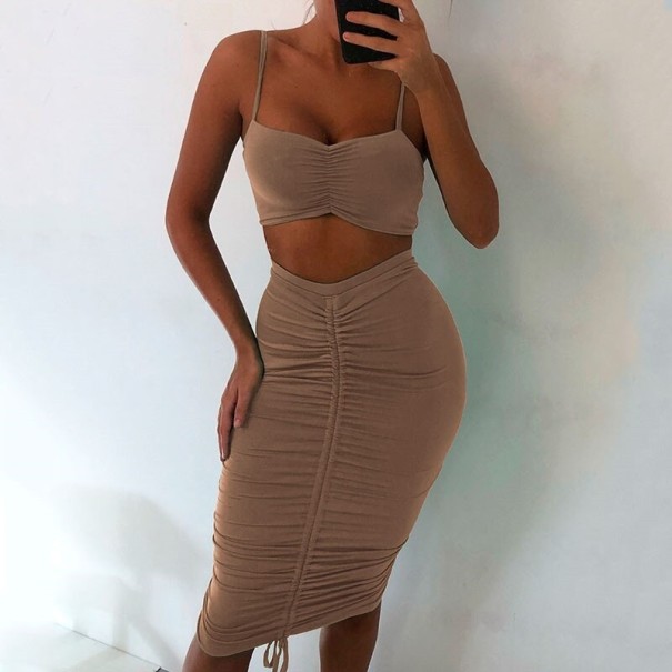 Tweedelige sexy jurk kaki M