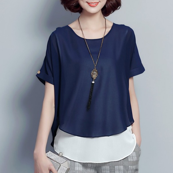 Tweekleurige blouse voor dames donkerblauw L