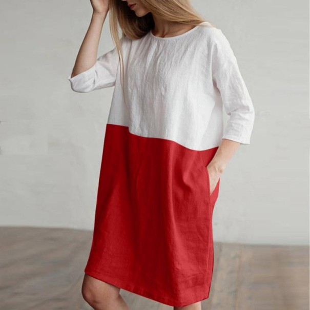 Tweekleurige jurk voor dames rood L