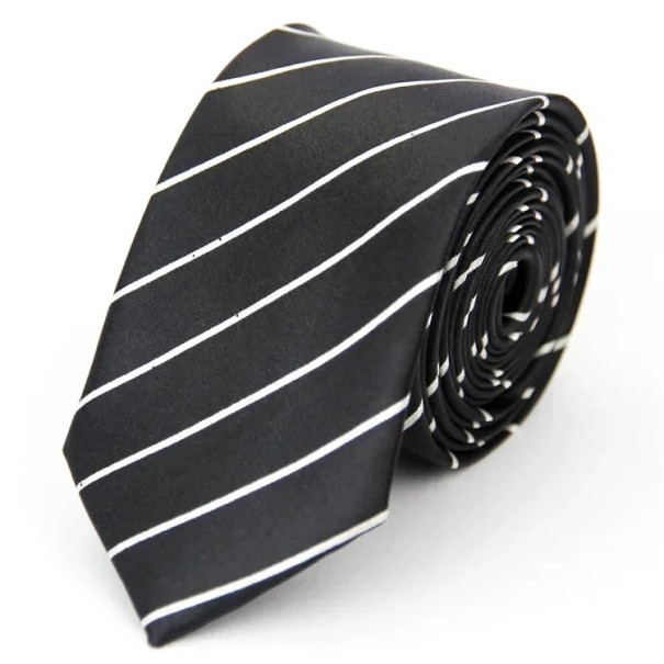 Tyndt sort unisex slips med hvide striber 145 x 5 cm Elegant smalt slips Stilfuldt stribet slips Modetilbehør til mænd og kvinder til formelle og uformelle begivenheder 1