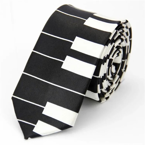 Tyndt unisex slips med klavermotiv 145 x 5 cm Stilfuldt musikslips Moderne smalt slips Elegant tilbehør til musikere, koncerter og formelle sort