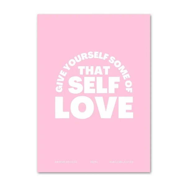 Typografický plakát na zeď citát o sebelásce 30 x 40 cm tisk na plátno růžový dekor bez rámu nástěnná dekorace interiéru 1
