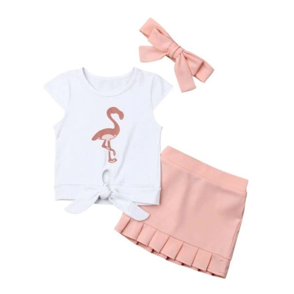 Tyttöjen flamingo-t-paita ja hame L1513 3