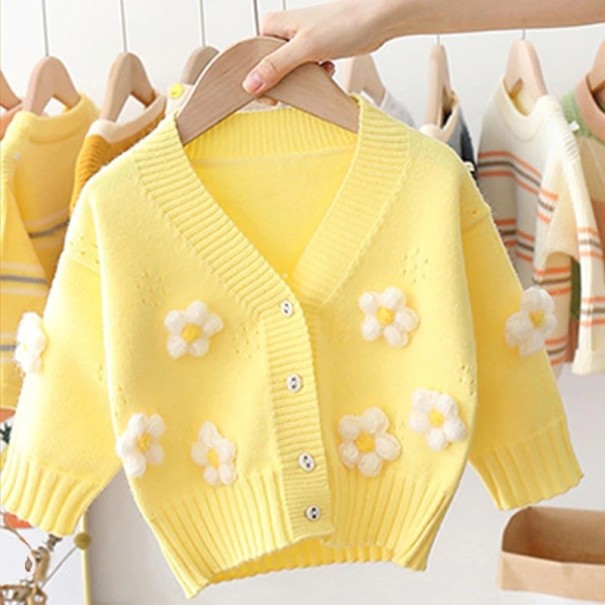 Tyttöjen kukkakuvioinen neulepusero L659 keltainen 4