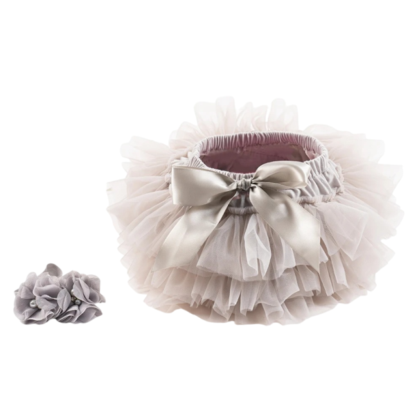 Tyttöjen yksivärinen hame rypytyksellä ja solmulla pitsinen yli polven puuvilla juhlahame kukkakoristeella ranteessa harmaa 9-12 kuukautta