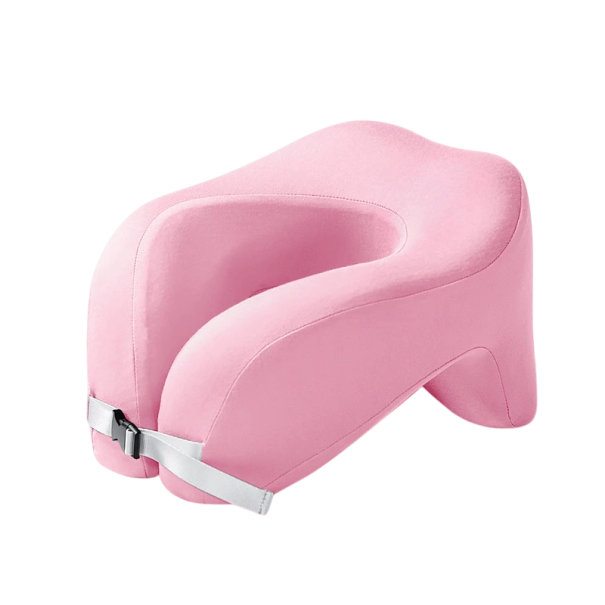 U-muotoinen matkatyyny 24 x 28 x 17 cm muistivaahto puuvillaa ergonominen niskatukityyny matkustamiseen lentokoneeseen, autoon, junaan, nukkumismukavuutta vaaleanpunainen
