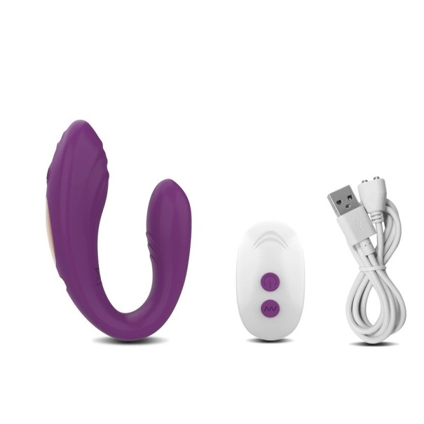 U-muotoinen silikonivibraattori kaksoisstimulaatioon, kaukosäädin, USB-lataus Huomaamaton pakkaus violetti
