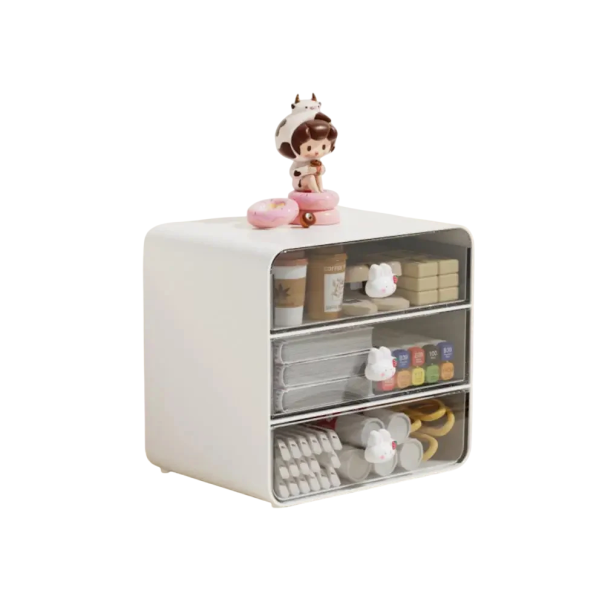 Ú storage polc a kozmetikai termékekhez fiókokkal 17,5 × 13 × 16,5 cm műanyag kozmetikai szervező és apró kiegészítők számára a fürdőszobában fehér