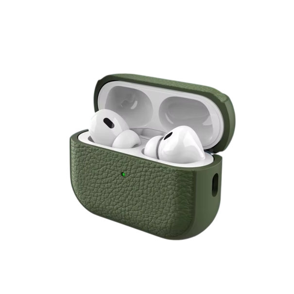 Úchvatné kožené pouzdro pro sluchátka Apple Air Pods Pevná ochrana, odolné proti poškrábání, kompatibilní s bezdrátovým nabíjením armádní zelená