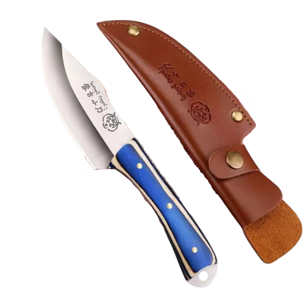 Udendørs BBQ Campingkniv 20cm med læderskede Udendørs skærekniv Fastblad Camping Vandring Overlevelse 1