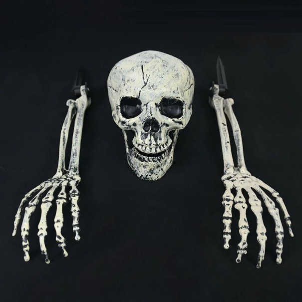 Udendørs Halloween-rekvisit Skelet, arme og kranie Halloween-havedekoration Skelet, hænder og kranie stikker ud af græsplænen 3 stk. 1