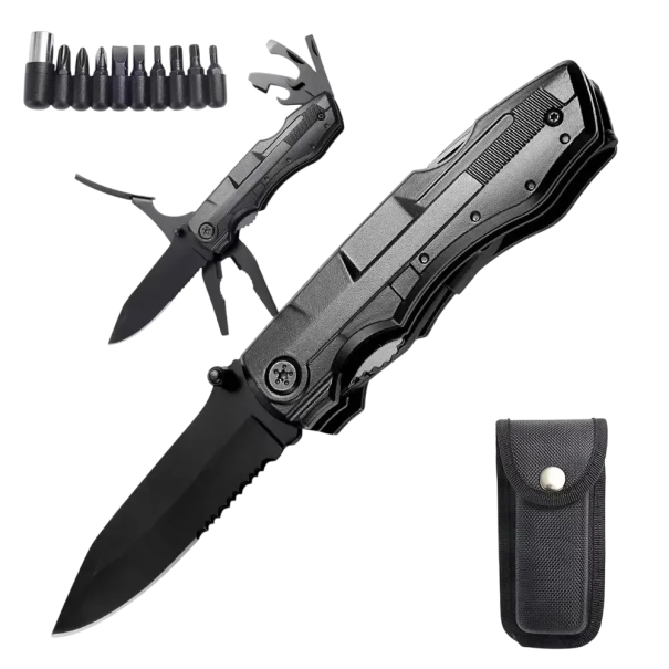 Udendørs multifunktionel lommekniv 19 cm med skede foldekniv med 10 i 1 skruetrækker overlevelse camping vandreture rustfrit stål 1