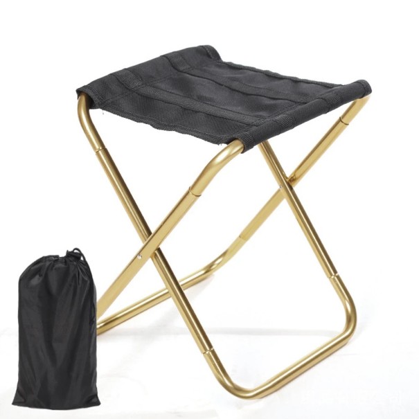 Udendørs sammenklappelig campingstol 26 x 24 x 22 cm Bærbar mini skammel med stofpose 25 x 15 cm Aluminiumlegering skammel guld