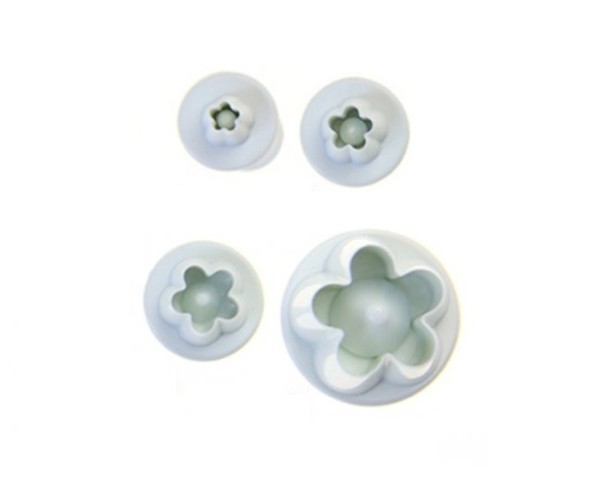 Udstikkere med stempel i blomstform sæt 4 stk Plastformer til fondant til dekoration af kager og desserter Blomster i størrelser fra 7 til 20 mm 1