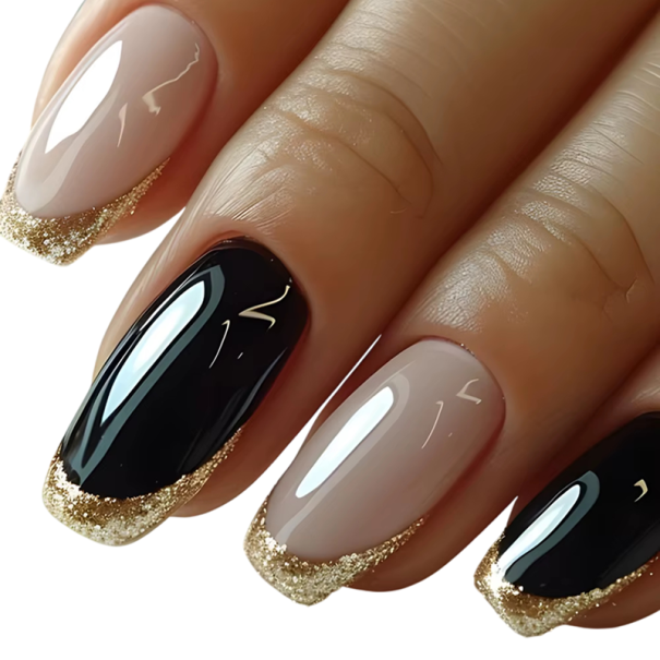 Udtryksfuld fransk manicure 24 stk. Klæbende kunstige negle til hjemmepleje Firkantet form med rent kontrastdesign 1